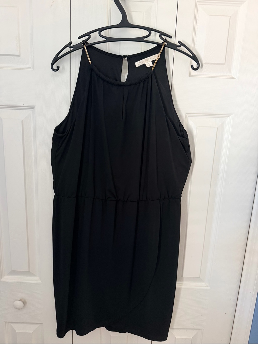 Boston Proper Black Mini Dress with Gold Chain Straps